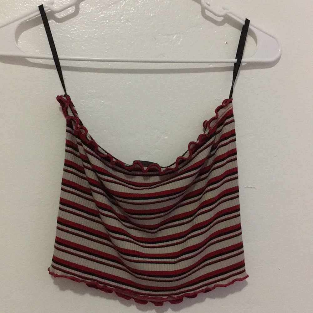 red, black and beige tube top